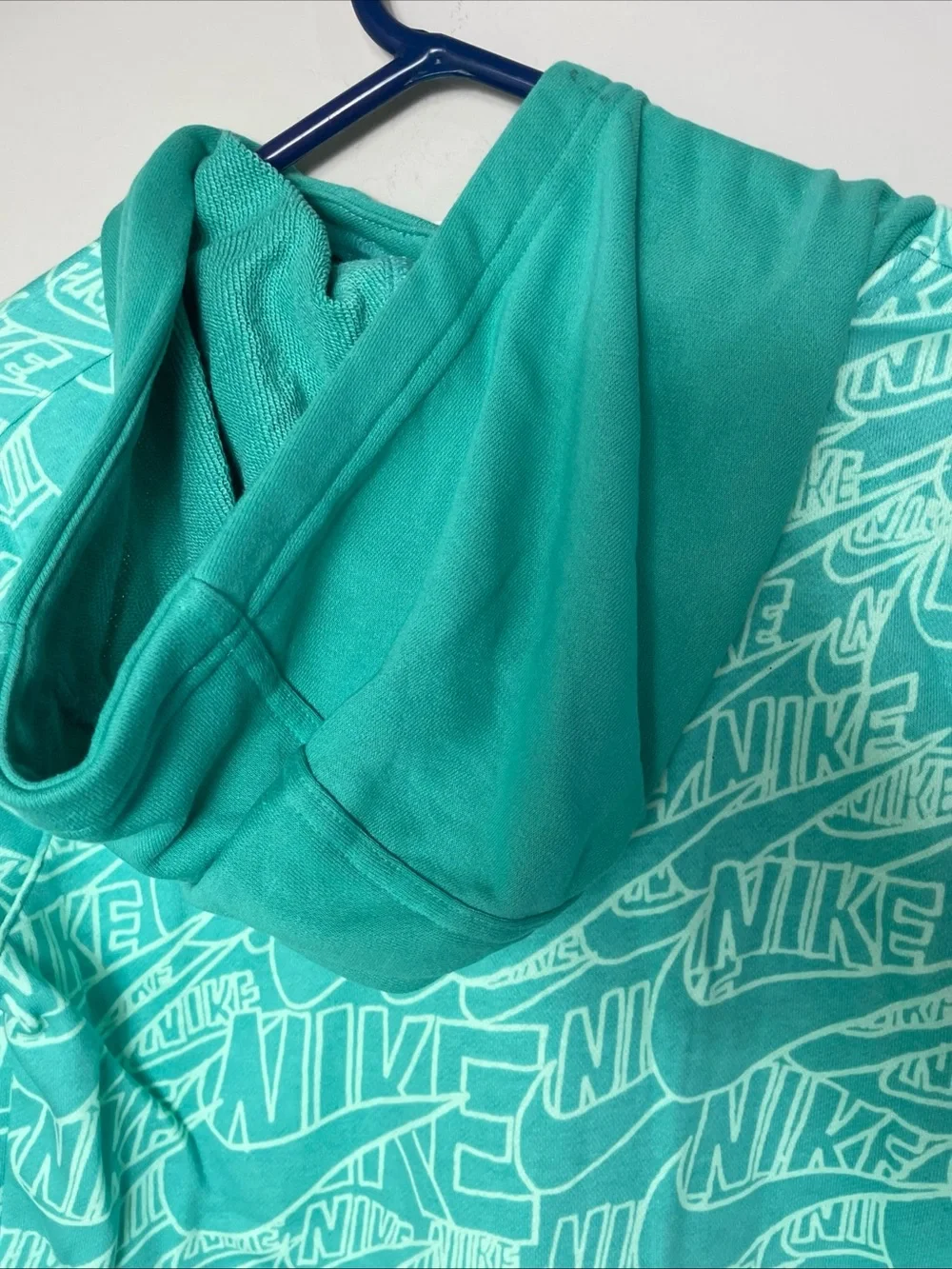 Nike Youth Teal All-Over Logo Hoodie with Orange Swoosh size Youth XL